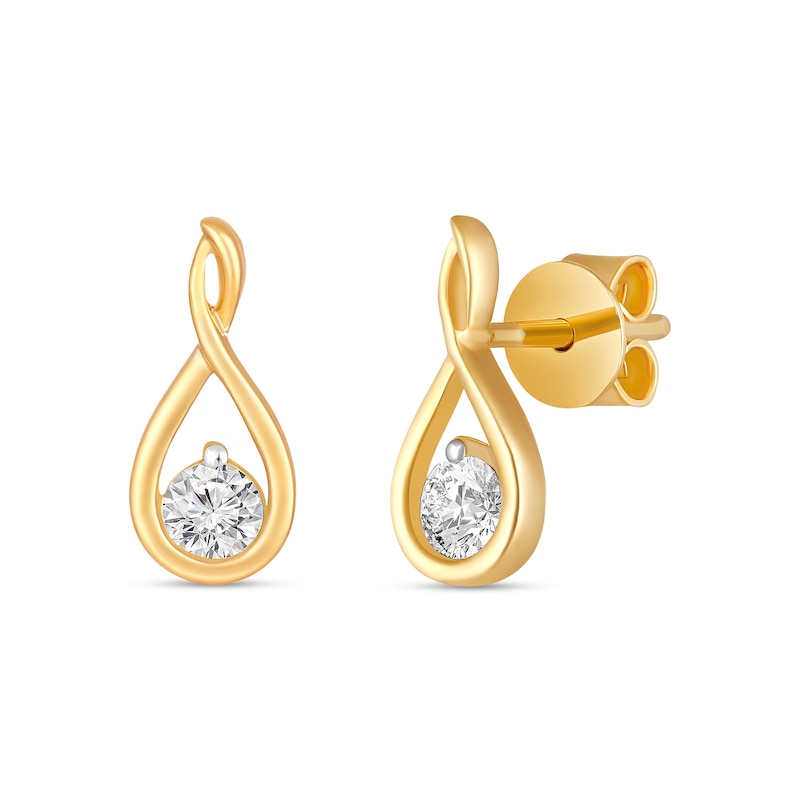 Main Image 1 of 1/4 CT. T.W. Diamond Solitaire Infinity Teardrop Earrings in 10K Gold