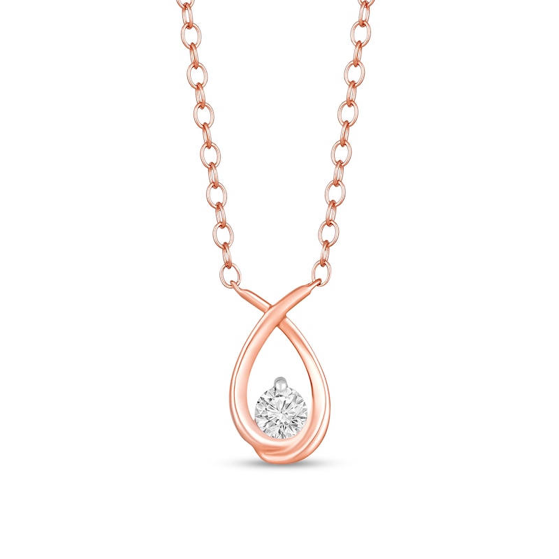 Main Image 1 of 1/8 CT. T.W. Diamond Solitaire Ichthus Necklace in 10K Rose Gold