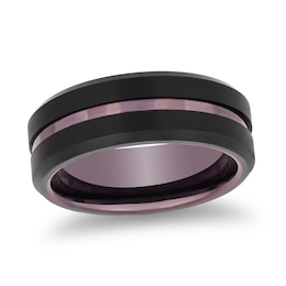 8.0mm Engravable Hammered Stripe Wedding Band in Tungsten with Black and Copper Ion Plate