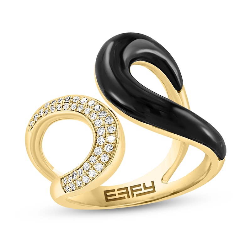Main Image 1 of EFFY™ Collection Freeform Onyx and 1/6 CT. T.W. Diamond Double Loop Open Shank Ring in 14K Gold - Size 7