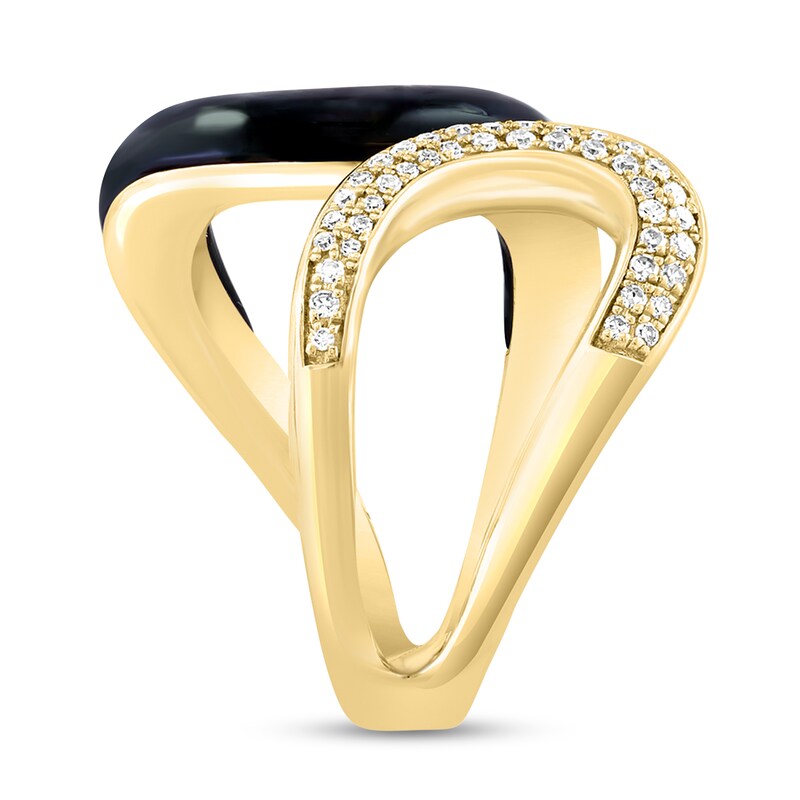 Main Image 2 of EFFY™ Collection Freeform Onyx and 1/6 CT. T.W. Diamond Double Loop Open Shank Ring in 14K Gold - Size 7