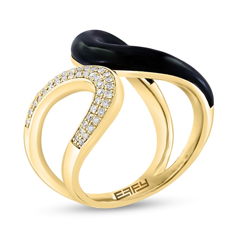 Main Image 3 of EFFY™ Collection Freeform Onyx and 1/6 CT. T.W. Diamond Double Loop Open Shank Ring in 14K Gold - Size 7