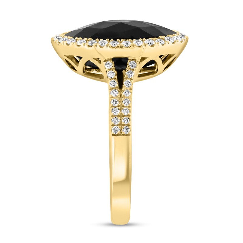 Main Image 2 of EFFY™ Collection Faceted Oval Onyx and 1/3 CT. T.W. Diamond Frame Ring in 14K Gold