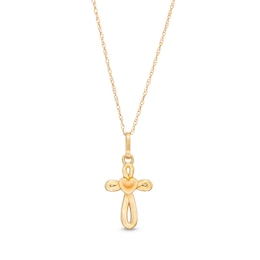 Child's Looping Cross with Heart Pendant in 14K Gold - 15"