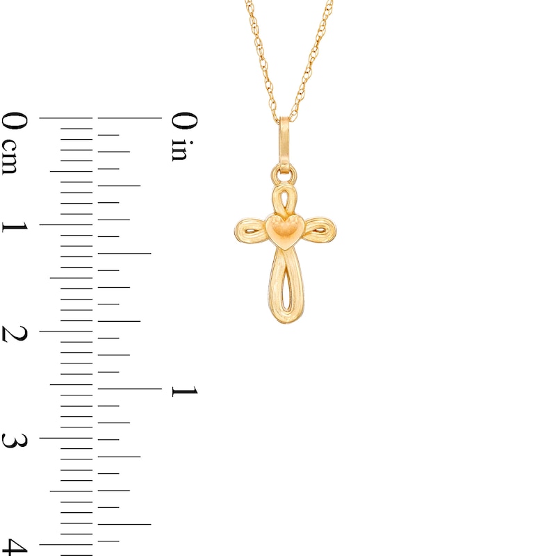 Main Image 2 of Child's Looping Cross with Heart Pendant in 14K Gold - 15"