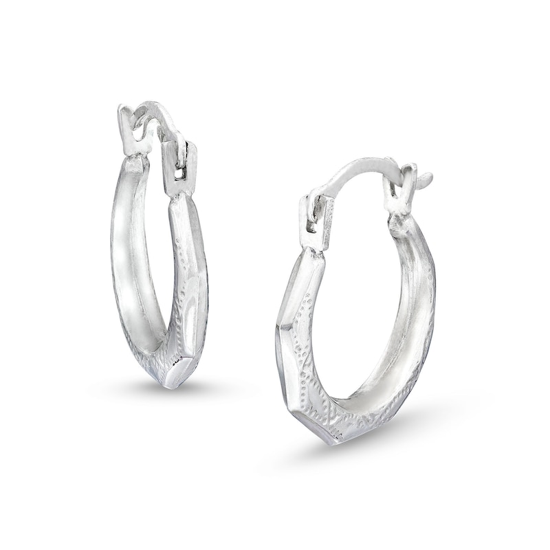 Main Image 1 of Child's Textured Octagon Hoop Earrings in Hollow 14K White Gold