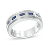 Thumbnail Image 1 of Vera Wang Men's Men’s Sideways Baguette-Cut Blue Sapphire Band in 14K White Gold