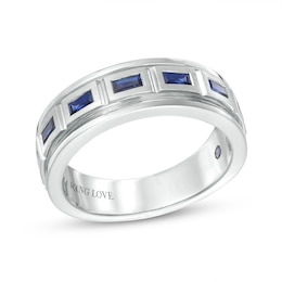 Vera Wang Men's Men’s Sideways Baguette-Cut Blue Sapphire Band in 14K White Gold