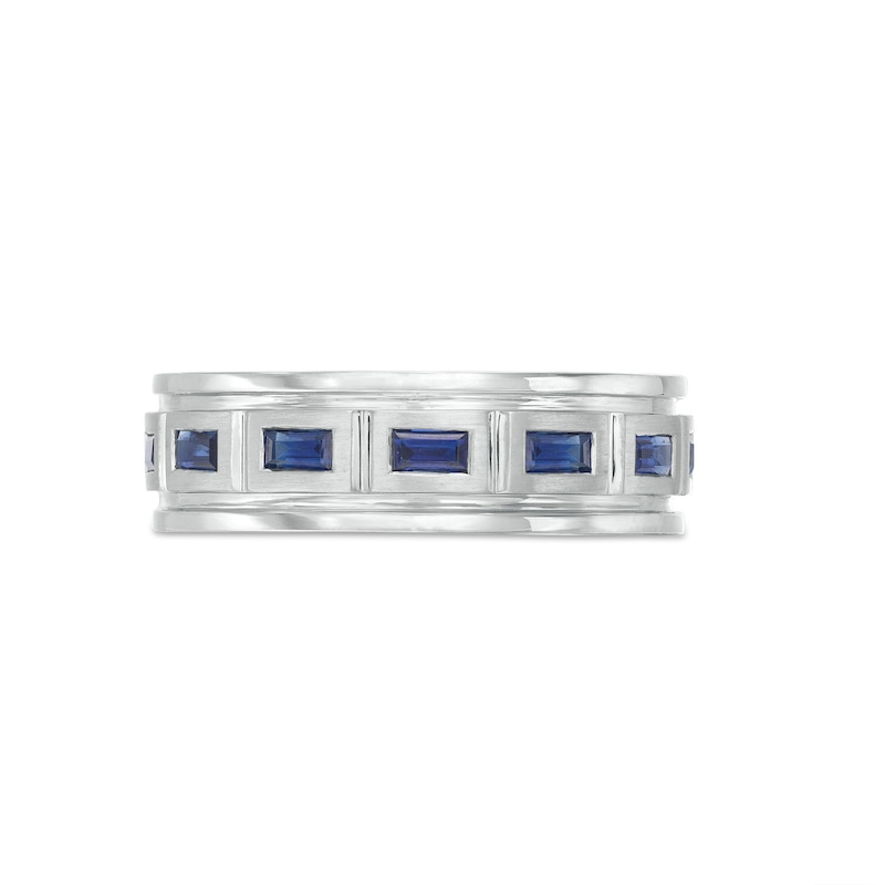 Main Image 4 of Vera Wang Men's Men’s Sideways Baguette-Cut Blue Sapphire Band in 14K White Gold