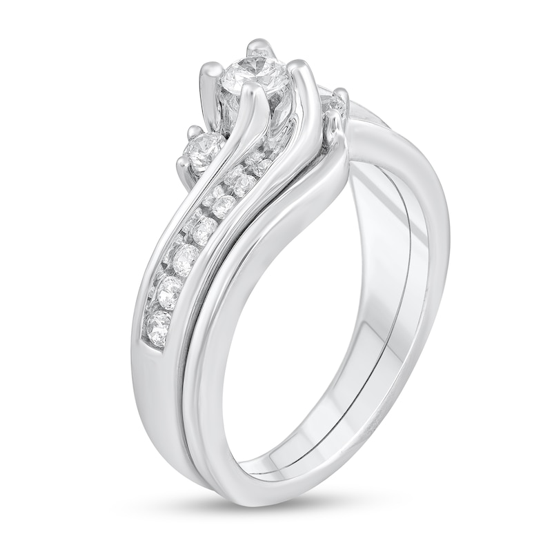 Main Image 2 of 1/2 CT. T.W. Diamond Three Stone Bypass Bridal Set in 14K White Gold (H-I/I1-I2)