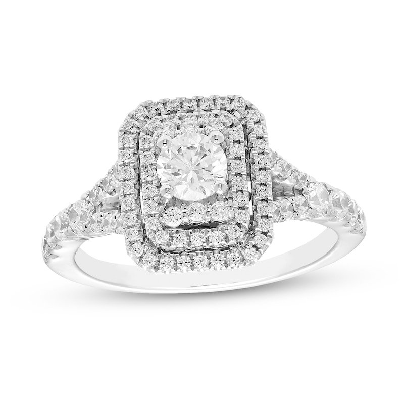 Main Image 1 of 1 CT. T.W. Diamond Octagon Double Frame Engagement Ring in 14K White Gold (H-I/I1-I2)