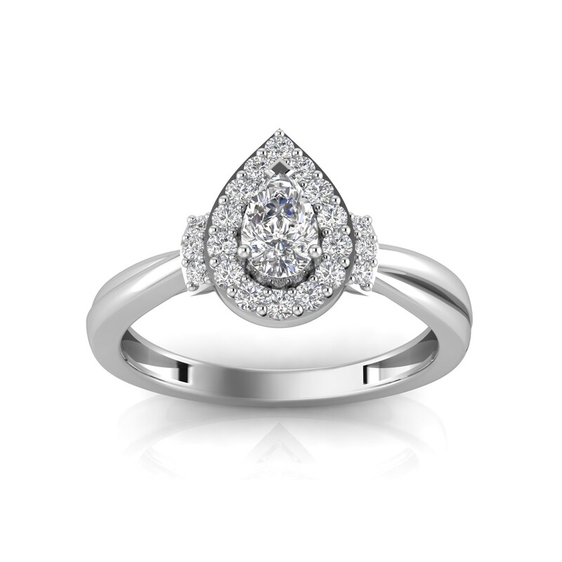 Main Image 1 of 1/2 CT. T.W. Pear-Shaped Diamond Frame with Collar Engagement Ring in 14K White Gold