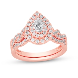 3/4 CT. T.W. Pear-Shaped Diamond Double Frame Twist Shank Bridal Set in 14K Rose Gold (I/SI2)