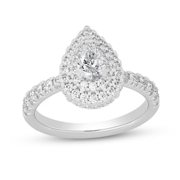 1-1/4 CT. T.W. Pear-Shaped Diamond Double Frame Engagement Ring in 14K White Gold (I/SI2)