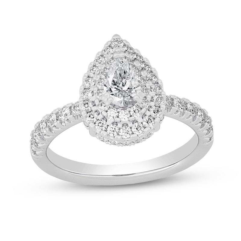 Main Image 1 of 1-1/4 CT. T.W. Pear-Shaped Diamond Double Frame Engagement Ring in 14K White Gold (I/SI2)
