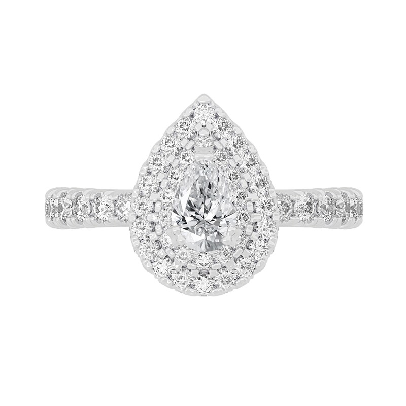 Main Image 3 of 1-1/4 CT. T.W. Pear-Shaped Diamond Double Frame Engagement Ring in 14K White Gold (I/SI2)