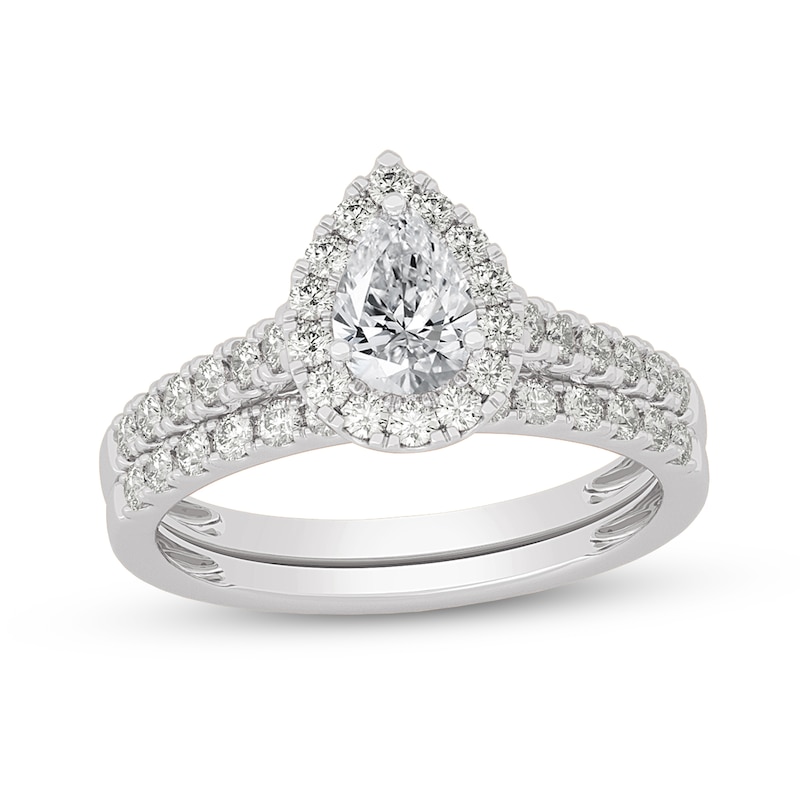 Main Image 1 of 1 CT. T.W. Pear-Shaped Diamond Frame Bridal Set in 14K White Gold (I/SI2)