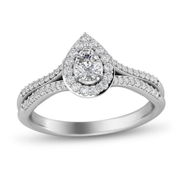 1/2 CT. T.W. Pear-Shaped Diamond Frame Wavy Split Shank Engagement Ring in 14K White Gold