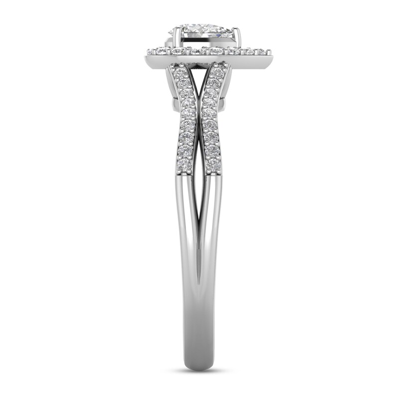 Main Image 2 of 1/2 CT. T.W. Pear-Shaped Diamond Frame Wavy Split Shank Engagement Ring in 14K White Gold