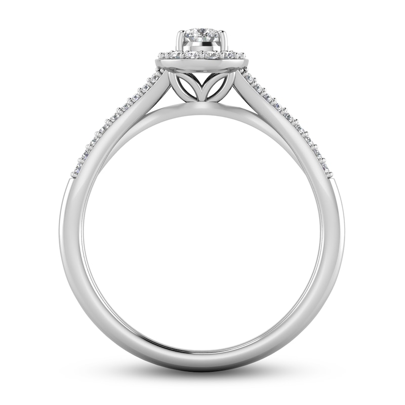 Main Image 3 of 1/2 CT. T.W. Pear-Shaped Diamond Frame Wavy Split Shank Engagement Ring in 14K White Gold
