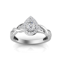 1/2 CT. T.W. Pear-Shaped Diamond Frame Polished Braid Engagement Ring in 14K White Gold