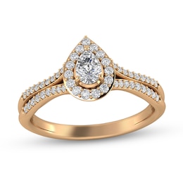 1/2 CT. T.W. Pear-Shaped Diamond Frame Wavy Split Shank Engagement Ring in 14K Rose Gold