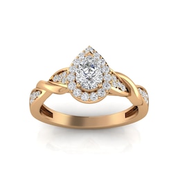 1/2 CT. T.W. Pear-Shaped Diamond Frame Polished Braid Engagement Ring in 14K Rose Gold
