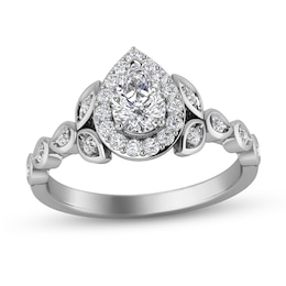 1/2 CT. T.W. Pear-Shaped Diamond Frame Vine Shank Engagement Ring in 14K White Gold