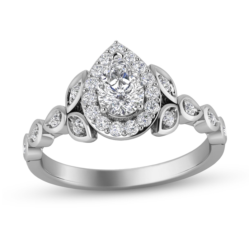Main Image 1 of 1/2 CT. T.W. Pear-Shaped Diamond Frame Vine Shank Engagement Ring in 14K White Gold