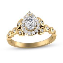 1/2 CT. T.W. Pear-Shaped Diamond Frame Vine Shank Engagement Ring in 14K Gold