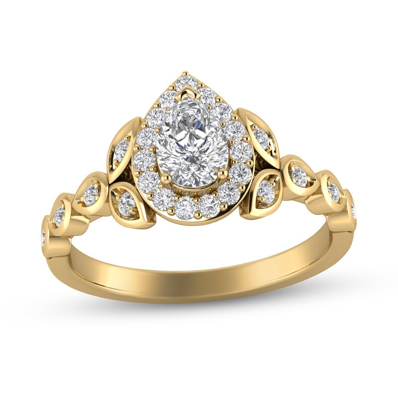 Main Image 1 of 1/2 CT. T.W. Pear-Shaped Diamond Frame Vine Shank Engagement Ring in 14K Gold