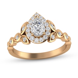 1/2 CT. T.W. Pear-Shaped Diamond Frame Vine Shank Engagement Ring in 14K Rose Gold