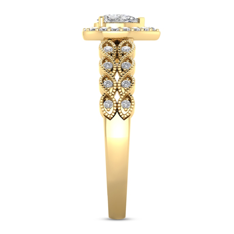 Main Image 2 of 1/2 CT. T.W. Pear-Shaped Diamond Cascading Vintage-Style Double Row Engagement Ring in 14K Gold