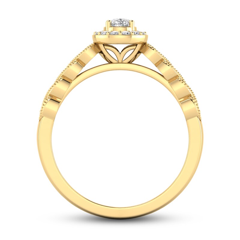Main Image 3 of 1/2 CT. T.W. Pear-Shaped Diamond Cascading Vintage-Style Double Row Engagement Ring in 14K Gold
