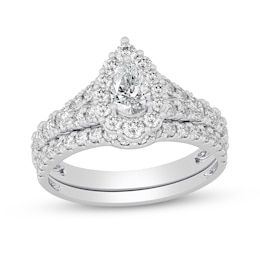 1-1/2 CT. T.W. Pear-Shaped Diamond Scallop Frame Bridal Set in 14K White Gold (I/SI2)