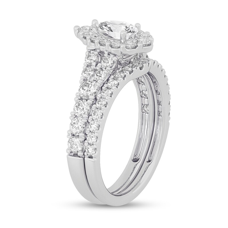 Main Image 2 of 1-1/2 CT. T.W. Pear-Shaped Diamond Scallop Frame Bridal Set in 14K White Gold (I/SI2)