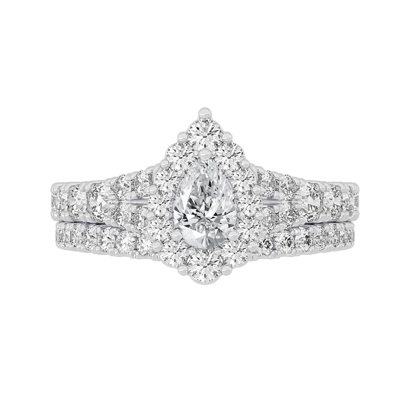 1-1/2 CT. T.W. Pear-Shaped Diamond Scallop Frame Bridal Set in 14K White Gold (I/SI2)