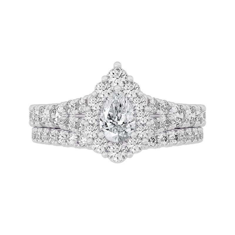 Main Image 3 of 1-1/2 CT. T.W. Pear-Shaped Diamond Scallop Frame Bridal Set in 14K White Gold (I/SI2)