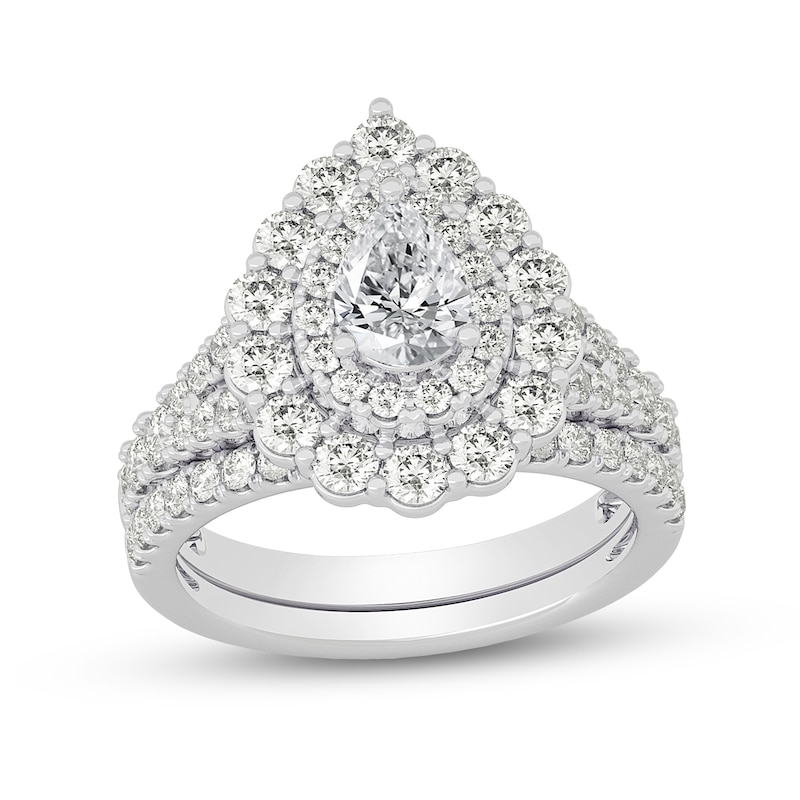 Main Image 1 of 2 CT. T.W. Pear-Shaped Diamond Scallop Frame Bridal Set in 14K White Gold (I/SI2)