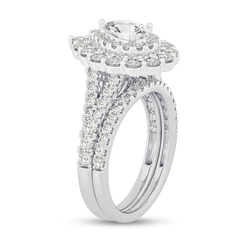 Main Image 2 of 2 CT. T.W. Pear-Shaped Diamond Scallop Frame Bridal Set in 14K White Gold (I/SI2)