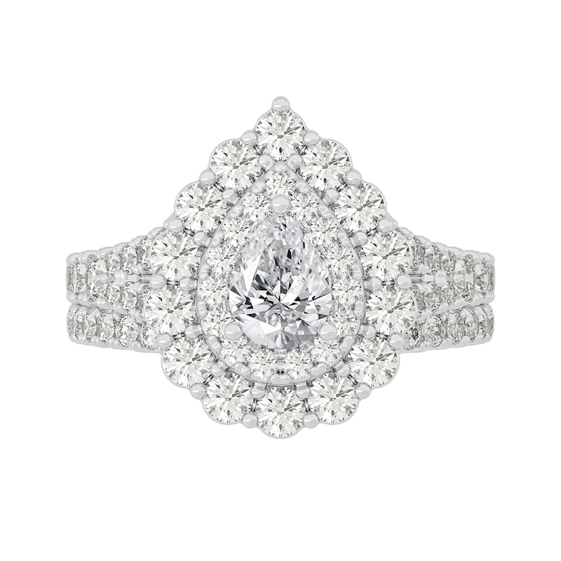 Main Image 3 of 2 CT. T.W. Pear-Shaped Diamond Scallop Frame Bridal Set in 14K White Gold (I/SI2)