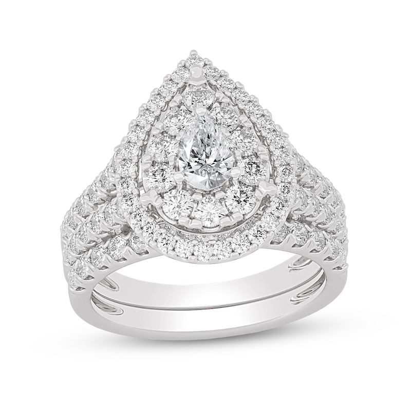 Main Image 1 of 2 CT. T.W. Pear-Shaped Diamond Frame Double Row Bridal Set in 14K White Gold (I/SI2)