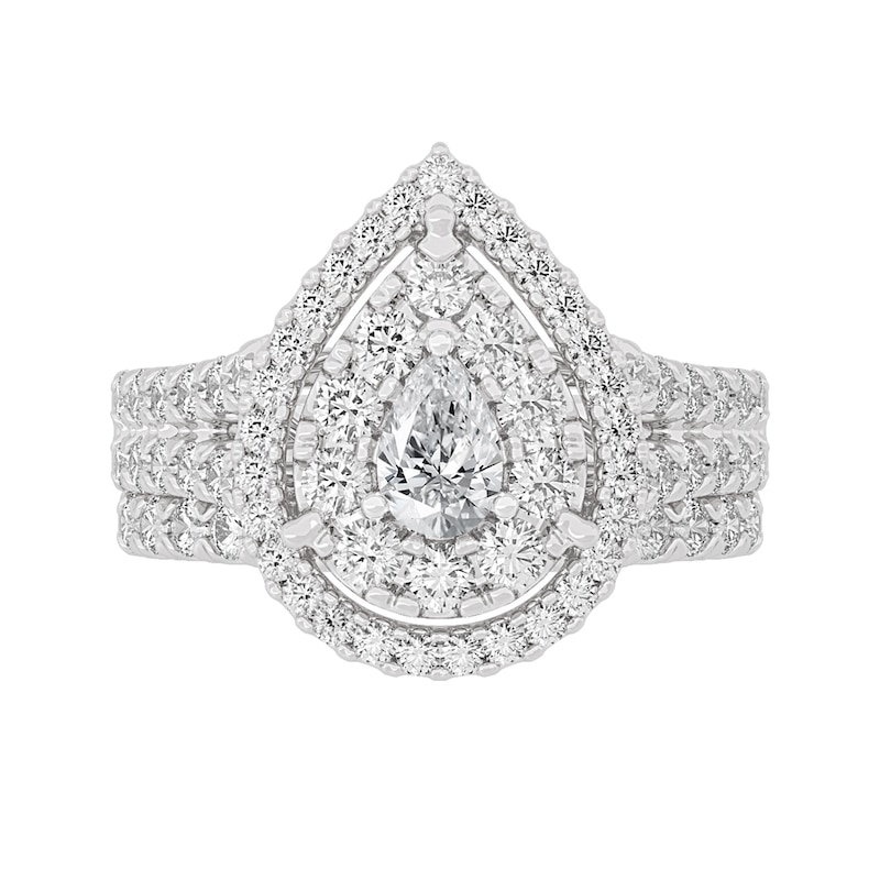 Main Image 3 of 2 CT. T.W. Pear-Shaped Diamond Frame Double Row Bridal Set in 14K White Gold (I/SI2)
