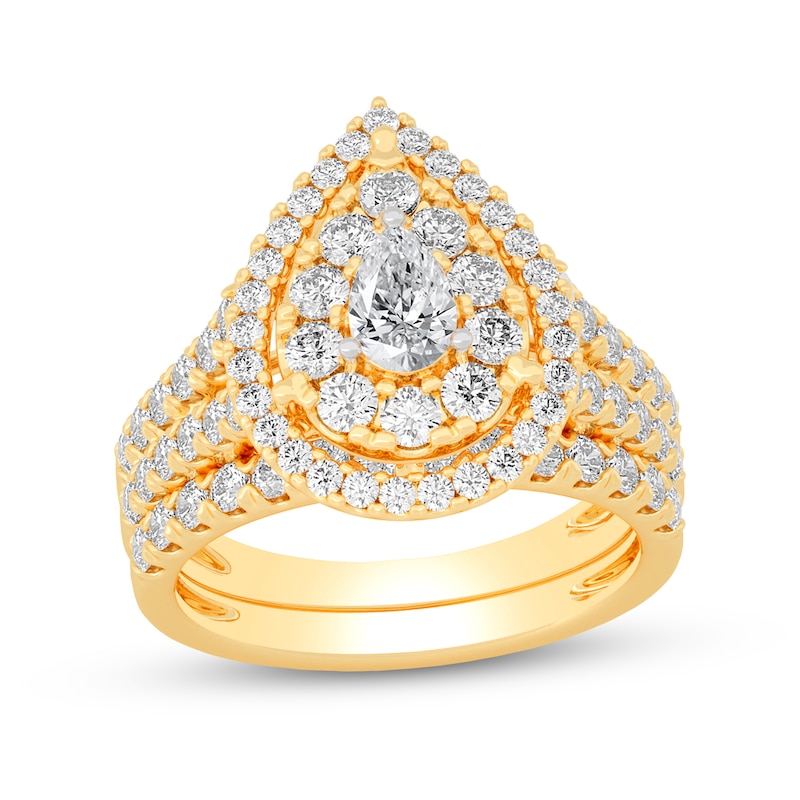 Main Image 1 of 2 CT. T.W. Pear-Shaped Diamond Frame Double Row Bridal Set in 14K Gold (I/SI2)