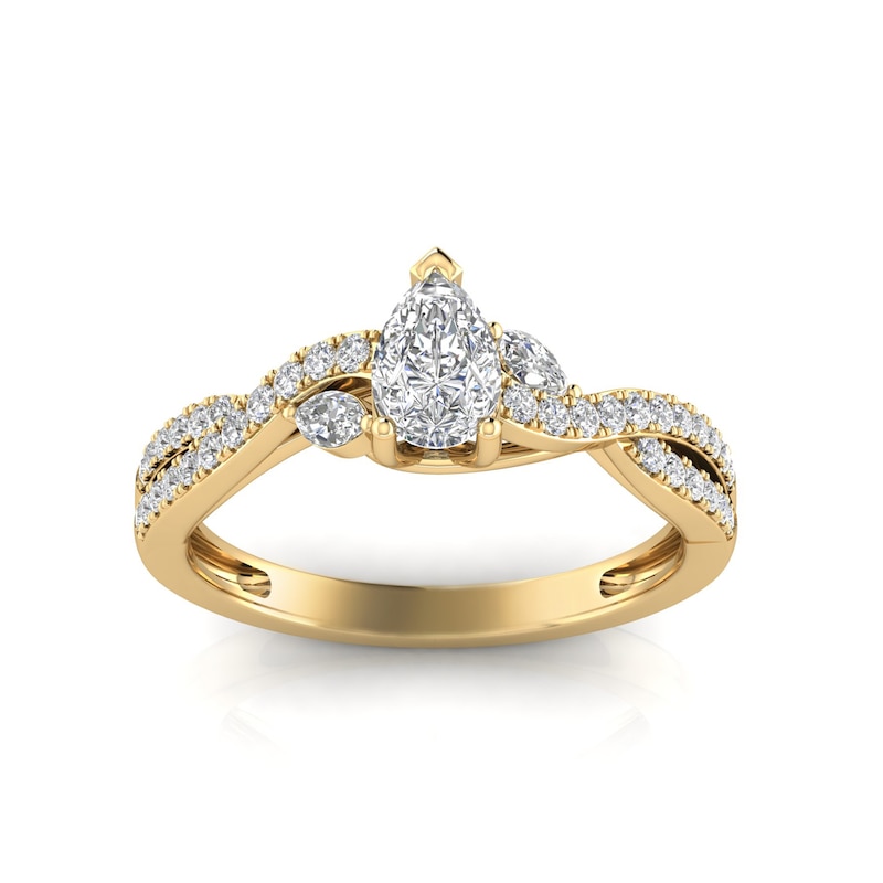 Main Image 1 of 3/4 CT. T.W. Pear-Shaped Diamond Wavy Twist Shank Engagement Ring in 14K Gold
