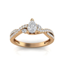 3/4 CT. T.W. Pear-Shaped Diamond Wavy Twist Shank Engagement Ring in 14K Rose Gold