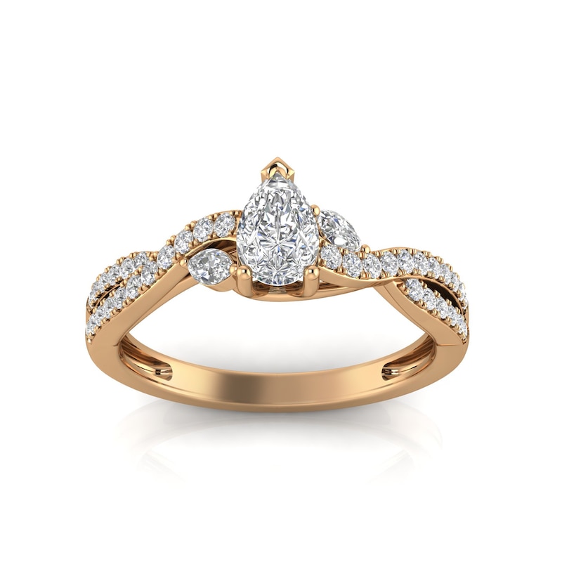 Main Image 1 of 3/4 CT. T.W. Pear-Shaped Diamond Wavy Twist Shank Engagement Ring in 14K Rose Gold