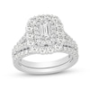 Thumbnail Image 1 of 2 CT. T.W. Emerald-Cut Diamond Scallop Frame Bridal Set in 14K White Gold (I/SI2)