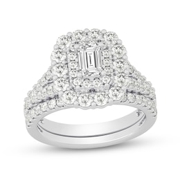 2 CT. T.W. Emerald-Cut Diamond Scallop Frame Bridal Set in 14K White Gold (I/SI2)