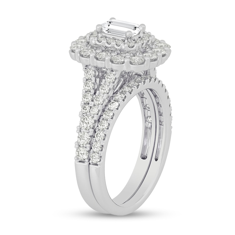 Main Image 2 of 2 CT. T.W. Emerald-Cut Diamond Scallop Frame Bridal Set in 14K White Gold (I/SI2)